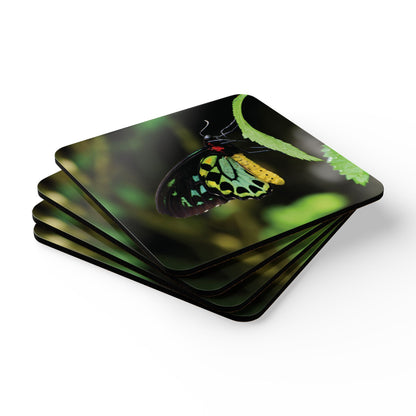 Colorful Butterfly Cork Coasters - Square Nature-Inspired Drink Coasters (4-Piece Set)