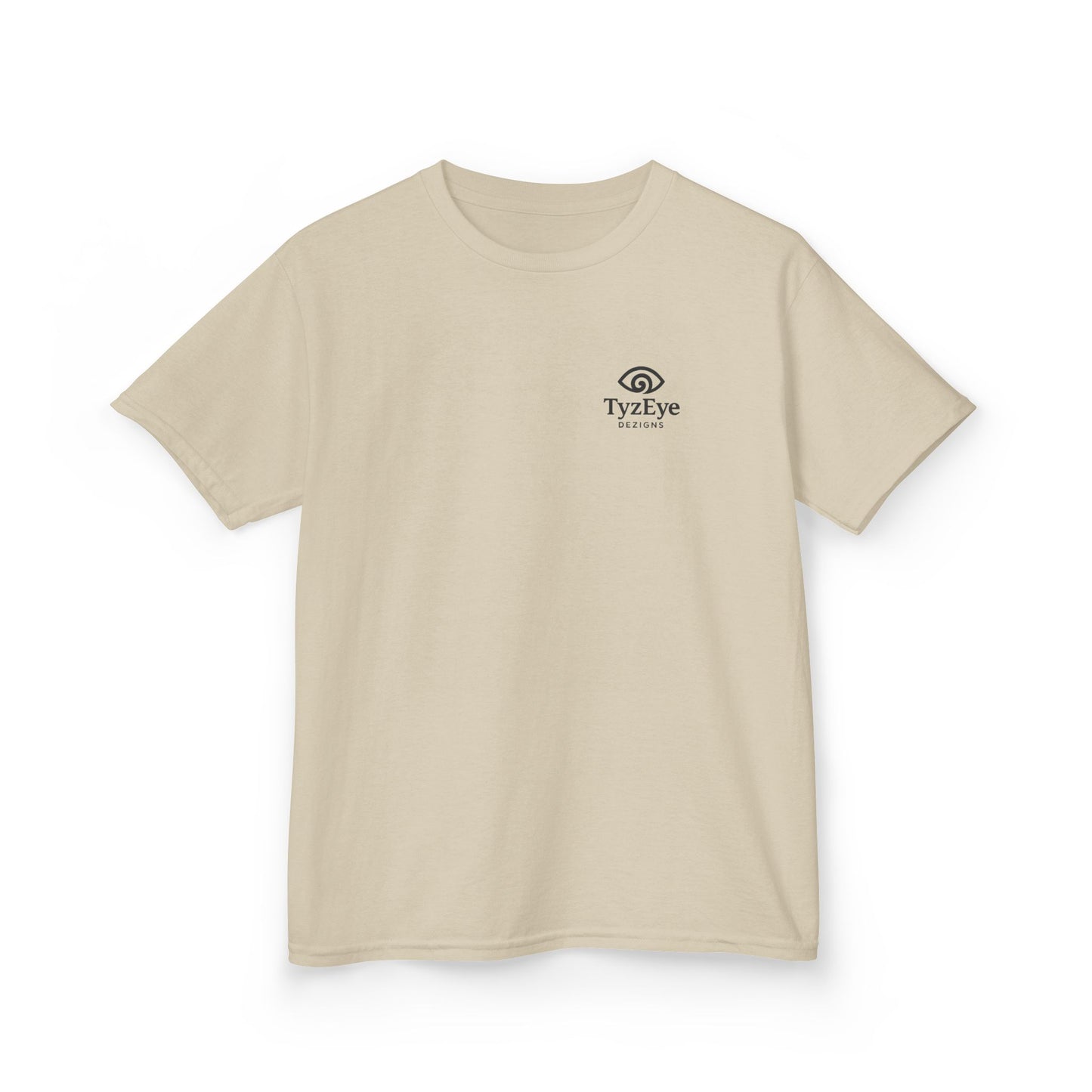 Kids Sunset Beach Scene II Back Design T-Shirt — Tropical Palm Tree 'Lost In the Horizon' Graphic w/ Logo Front (Additional Color)