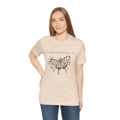 Unisex Adult Butterfly & Flowers Design Short Sleeve Tee - 'Emerge Evolve Elevate' (Additional Colors)