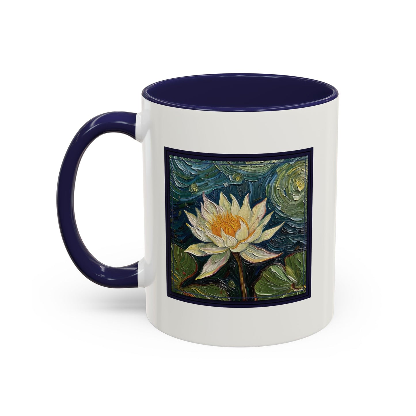Water Lily Flower Nature Theme Artist-Inspired 'Find your light, Let it bloom' Accent Coffee Mug (Additional Color, 11 oz & 15 oz)