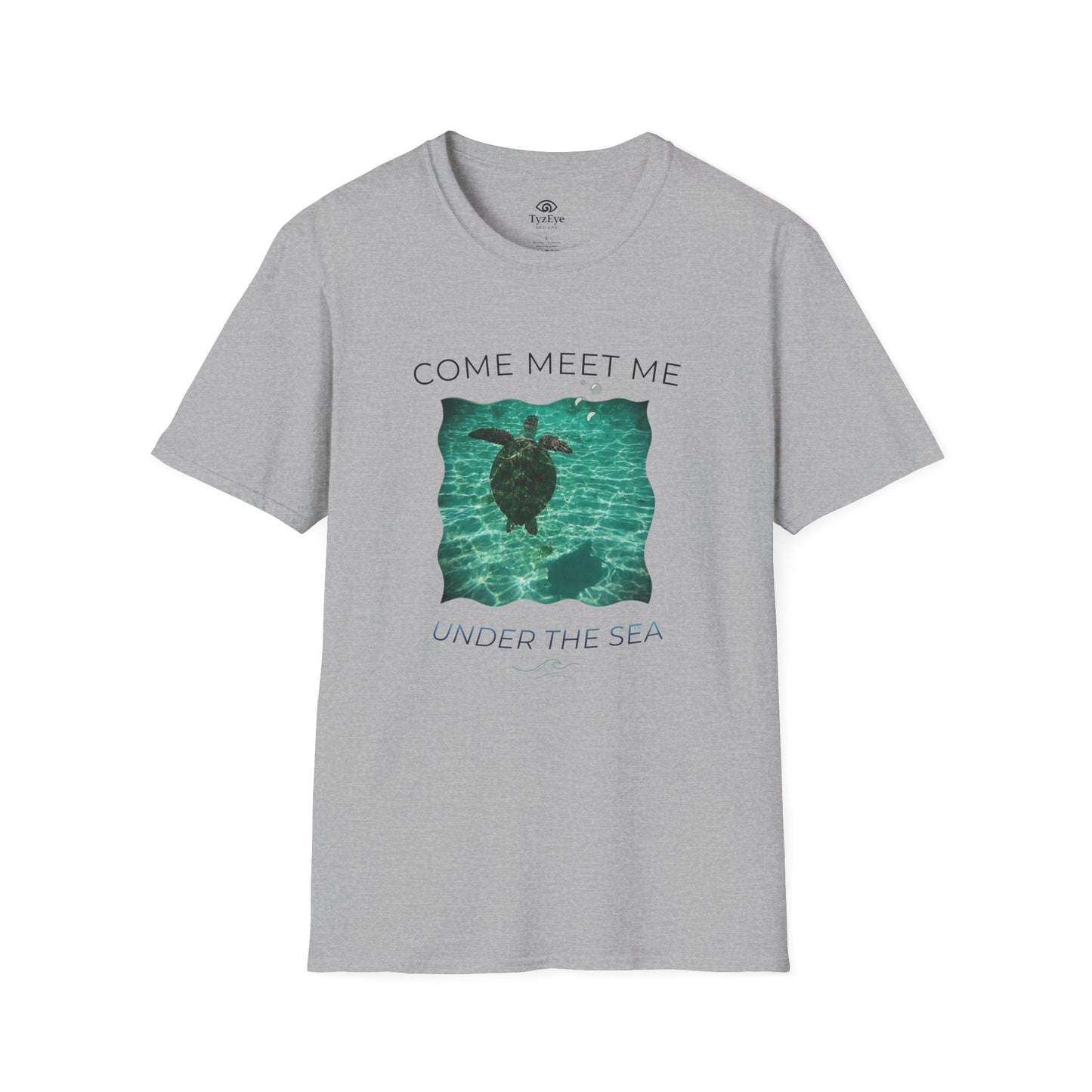 Adult Unisex Aquatic Sea Turtle 'Come Meet Me Under the Sea' Jersey Short Sleeve Tee (Additional Colors)