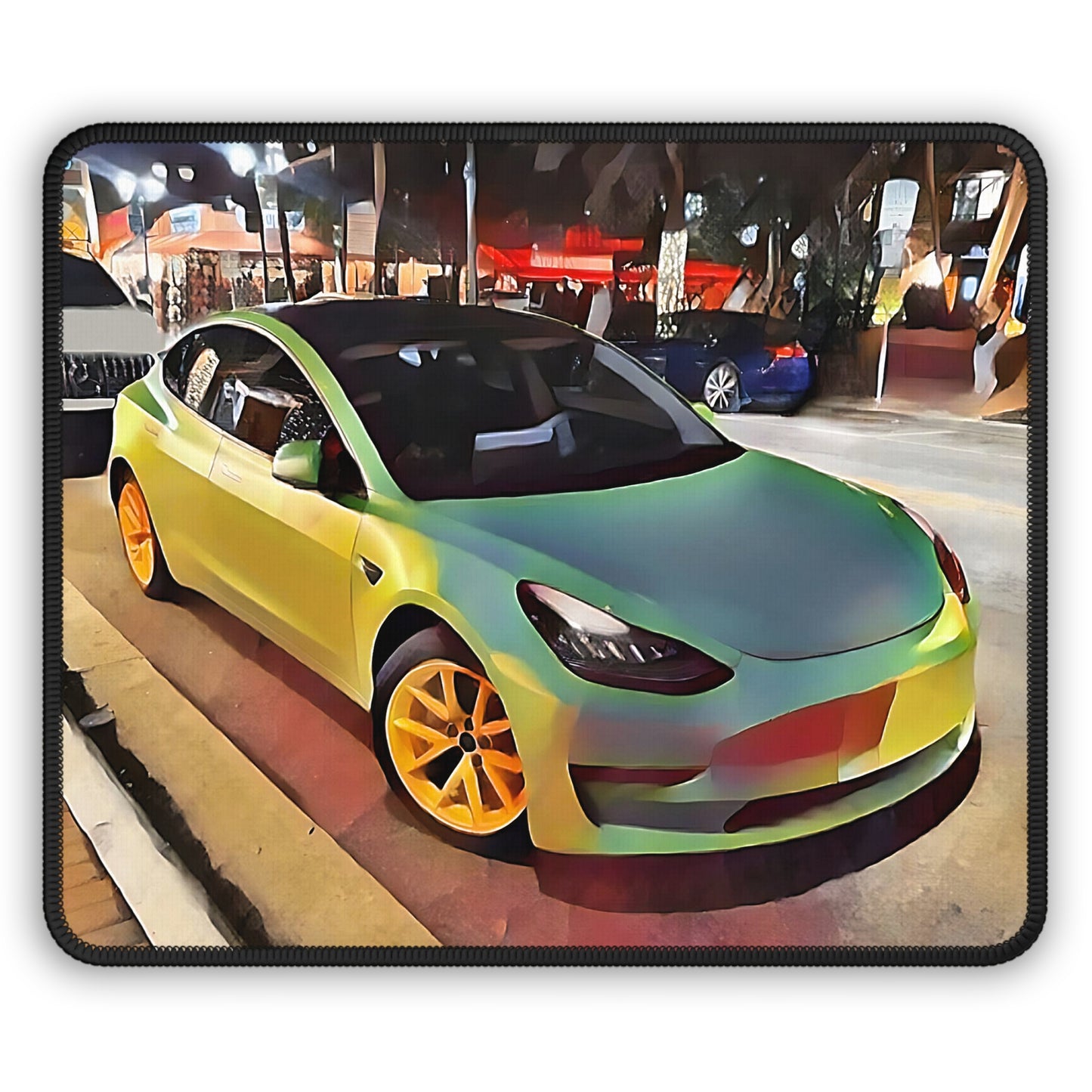 Artsy Green & Yellow Sportscar Theme Mouse Pad