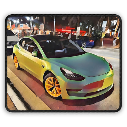 Artsy Green & Yellow Sportscar Theme Mouse Pad