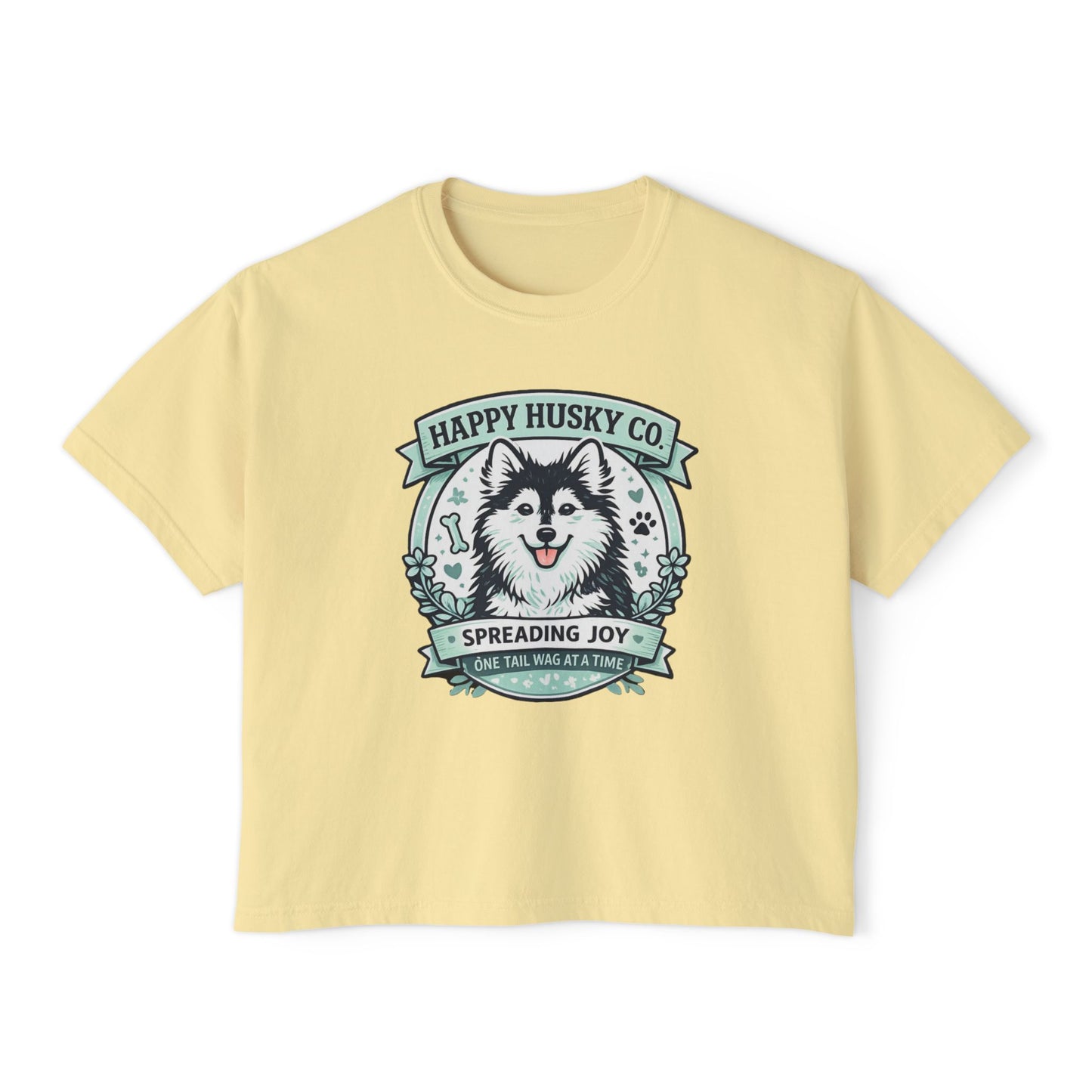 Happy Husky Co. 'Spreading Joy One Tail Wag At A Time' Women's Boxy Tee (Additional Colors)