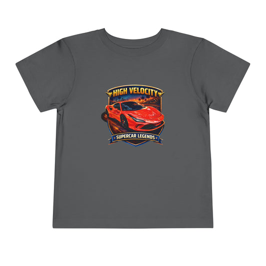 Toddler 'High Velocity' Sports Car Theme Tee Supercar Legends Series Red/Orange Race Car Shirt (Additional Colors)