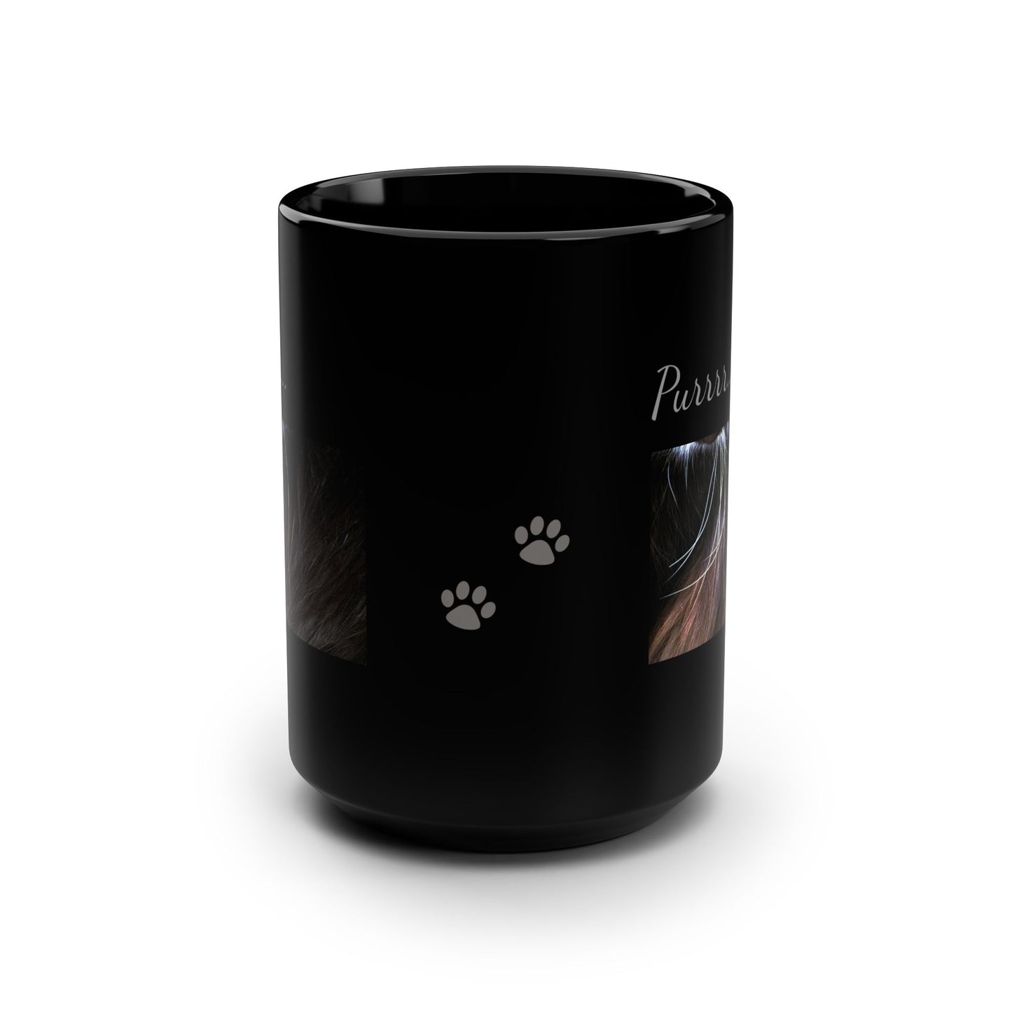 Cat Whiskers Purrrr Black Ceramic Mug, 15oz