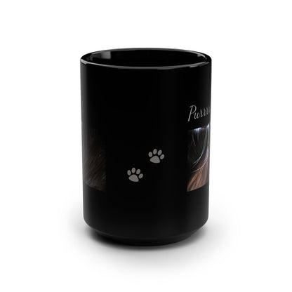 Cat Whiskers Purrrr Black Ceramic Mug, 15oz
