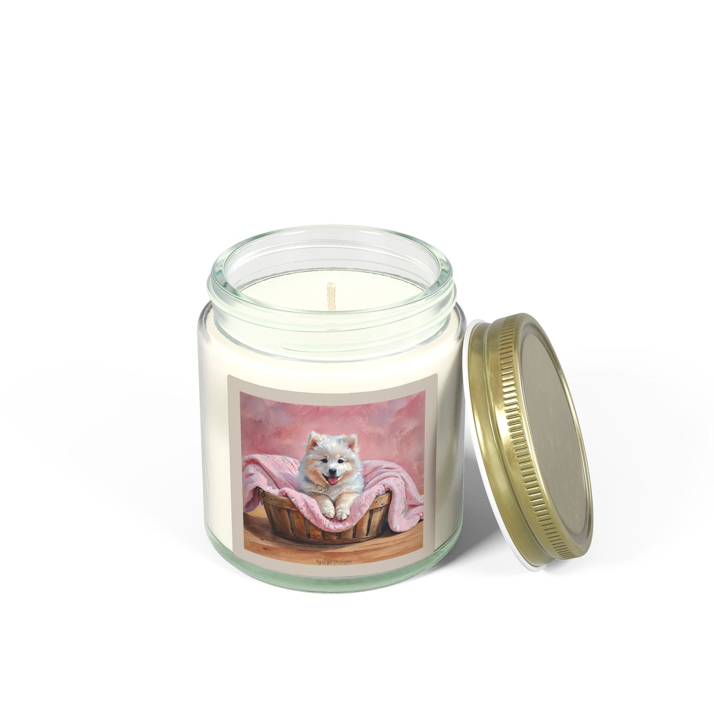 Samoyed in a Basket Artist-Inspired Design Luxe Scented Candle (4oz / 9oz) — Choice of Soothing Home Fragrances