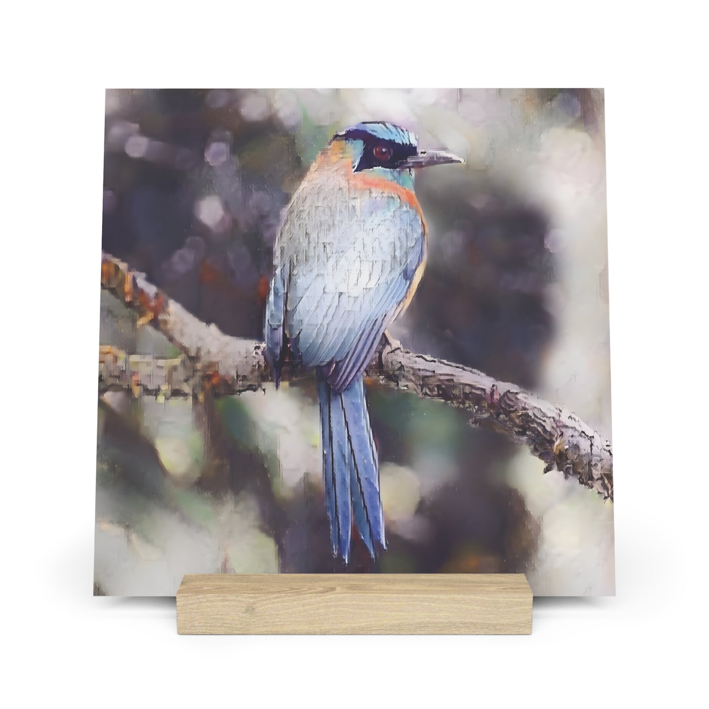 Artistic Tropical Bird Photo Gallery Board with Wooden Stand — Mini Nature Desk Art (Additional Sizes)