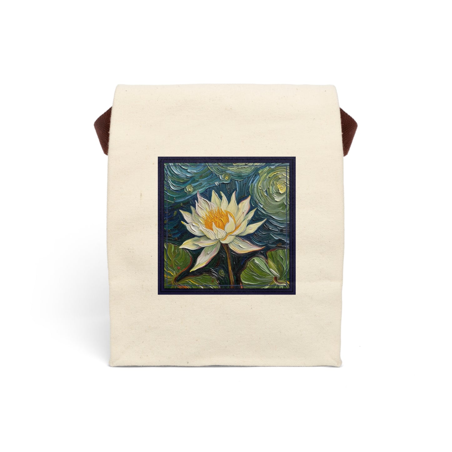 Nature Water Lily Flower Canvas Tote - Lunch Bag with Strap — Reusable Eco Tote