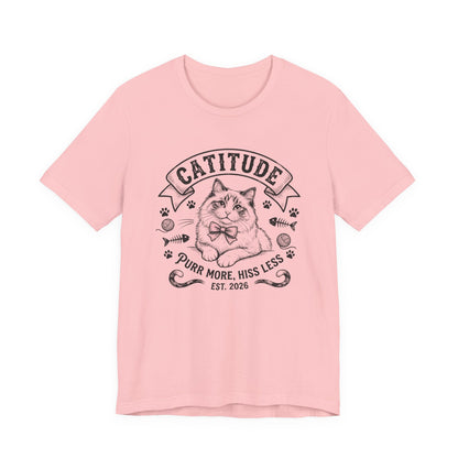 Unisex Jersey Short Sleeve Catitude Design Tee - 'Purr More, Hiss Less' (Additional Colors)