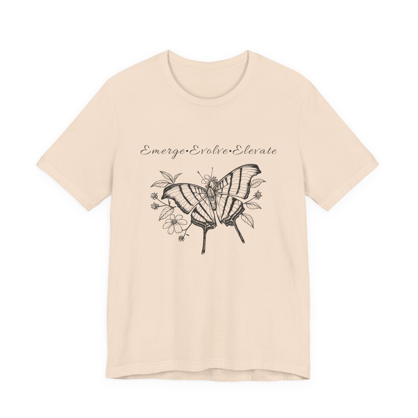 Unisex Adult Butterfly & Flowers Design Short Sleeve Tee - 'Emerge Evolve Elevate' (Additional Colors)