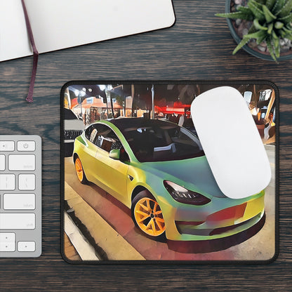 Artsy Green & Yellow Sportscar Theme Mouse Pad
