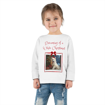 Toddler Christmas Samoyed Dog Theme Long Sleeve Tee - 'Dreaming of a White Christmas' (Additional Color)