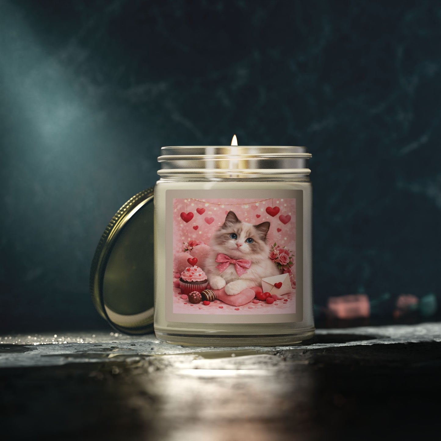 Valentine's Ragdoll Pussycat Design Luxe Coconut Apricot Wax Candle (4oz / 9oz) — Choice of Soothing Home Fragrances