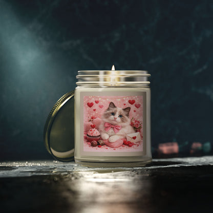 Valentine's Ragdoll Pussycat Design Luxe Coconut Apricot Wax Candle (4oz / 9oz) — Choice of Soothing Home Fragrances