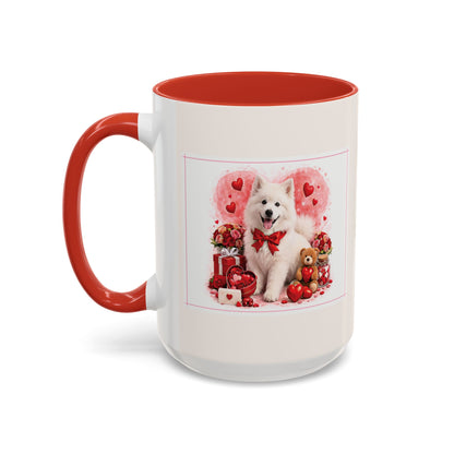 Valentine's Romantic Samoyed Theme "I Woof You More...' Accent Coffee Mug, 11 oz or 15 oz (Additional Color)