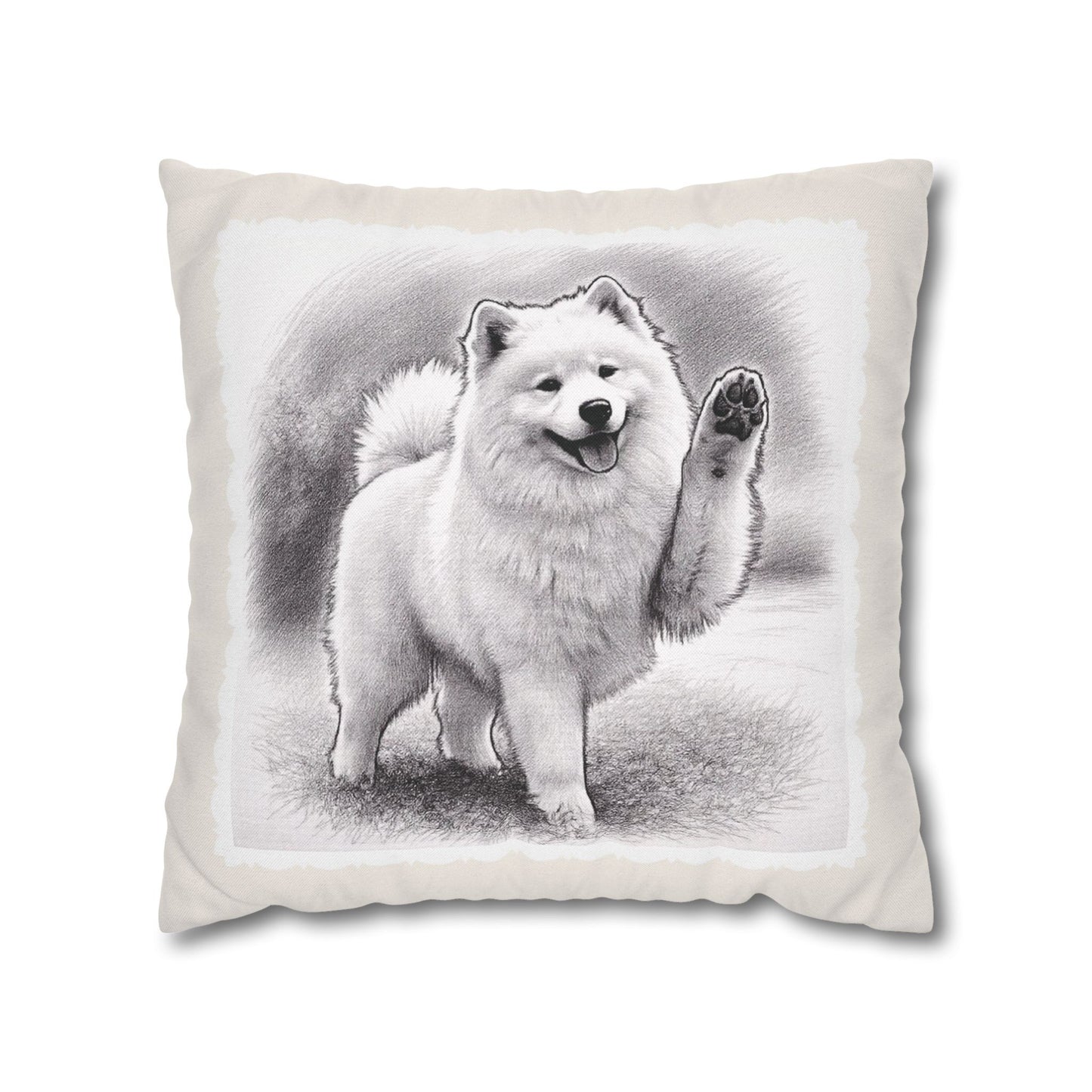 Samoyed Dog Throw Pillowcase – Cute Paw Waving Puppy Decorative Cushion Cover (Additional Sizes)