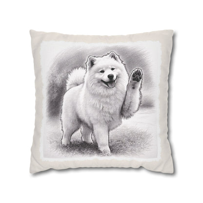Samoyed Dog Throw Pillowcase – Cute Paw Waving Puppy Decorative Cushion Cover (Additional Sizes)