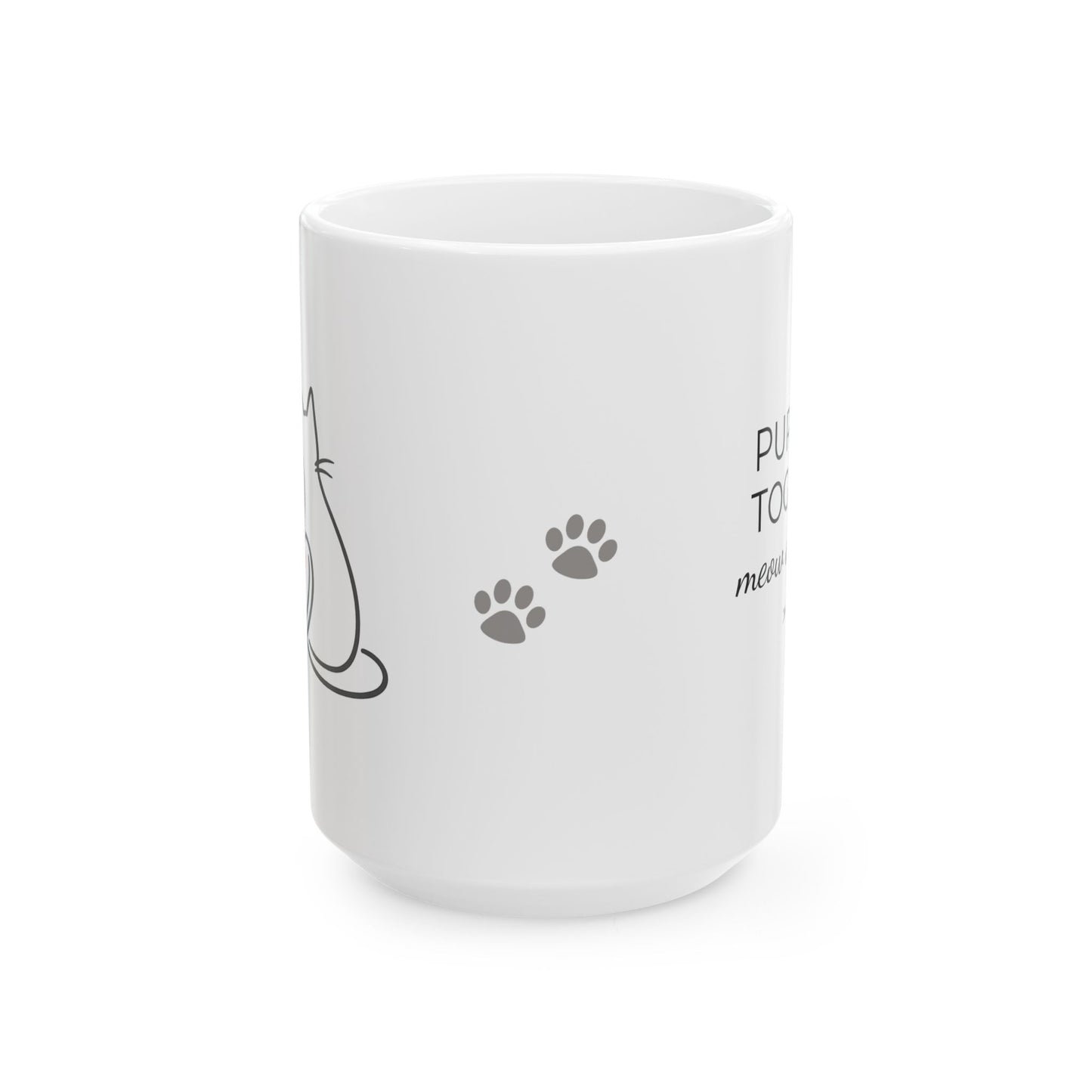 Two Cats and a Heart White Ceramic Mug — "Purrfect Together meow & always" (11oz & 15oz)