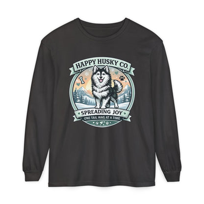Unisex Colorful Happy Husky Co. Long Sleeve T-Shirt — 'Spreading Joy One Tail Wag At A Time' Graphic (Additional Colors)