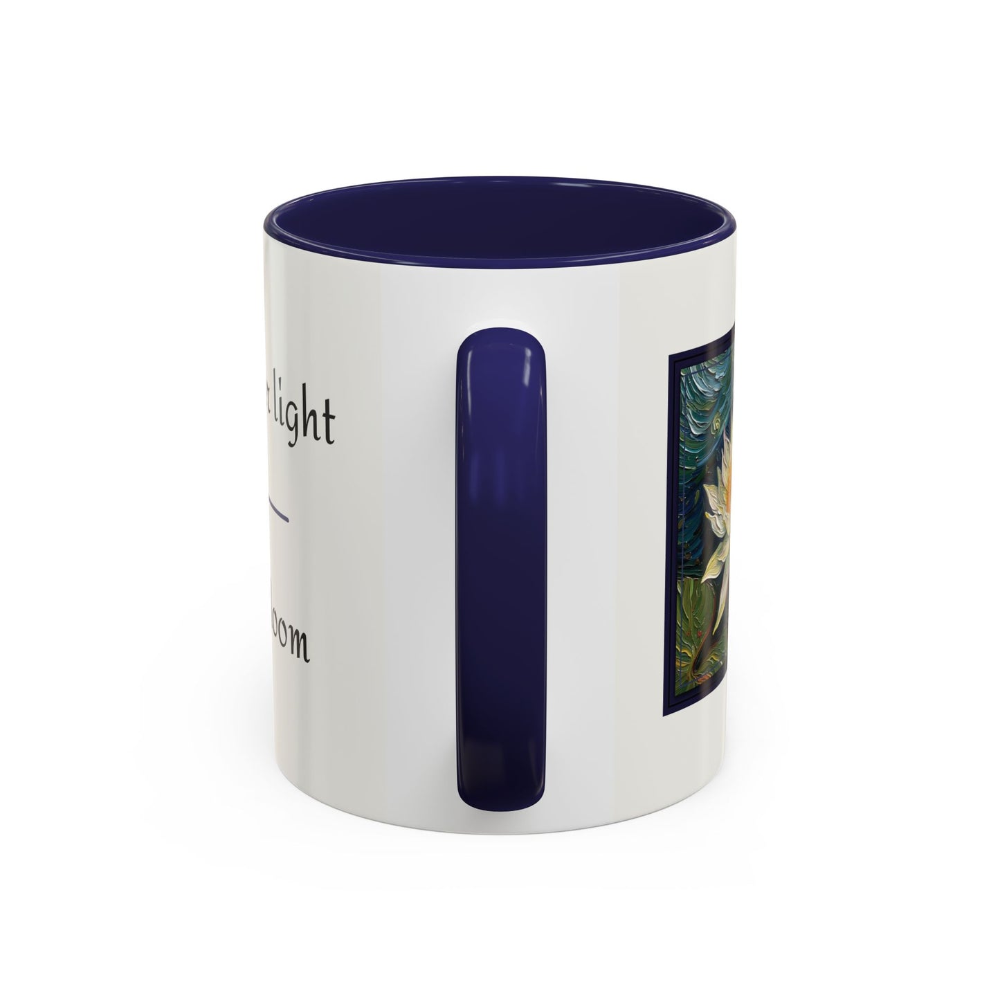 Water Lily Flower Nature Theme Artist-Inspired 'Find your light, Let it bloom' Accent Coffee Mug (Additional Color, 11 oz & 15 oz)