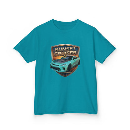 Kids 'Sunset Cruiser' Aqua Camaro Sports Car Theme American Muscle Series Graphic Tee (Additional Colors)