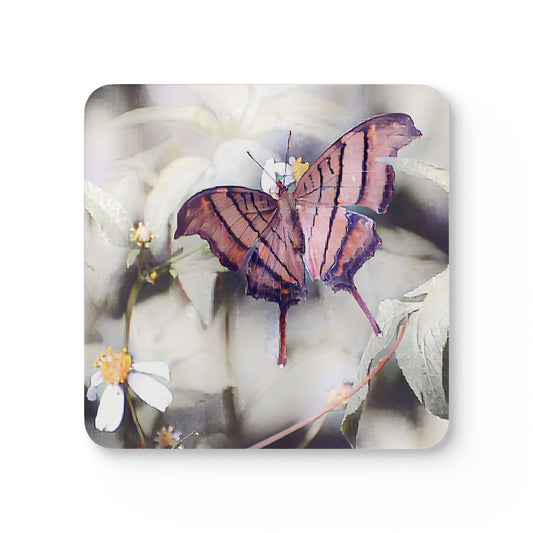 Butterfly Garden Cork Coaster Set — Vintage Botanical Drink Coasters (4-Piece Set)
