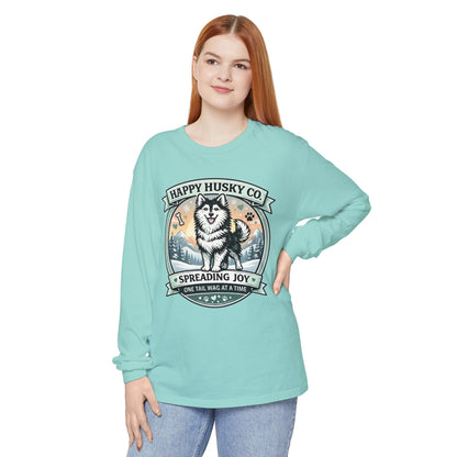 Unisex Colorful Happy Husky Co. Long Sleeve T-Shirt — 'Spreading Joy One Tail Wag At A Time' Graphic (Additional Colors)