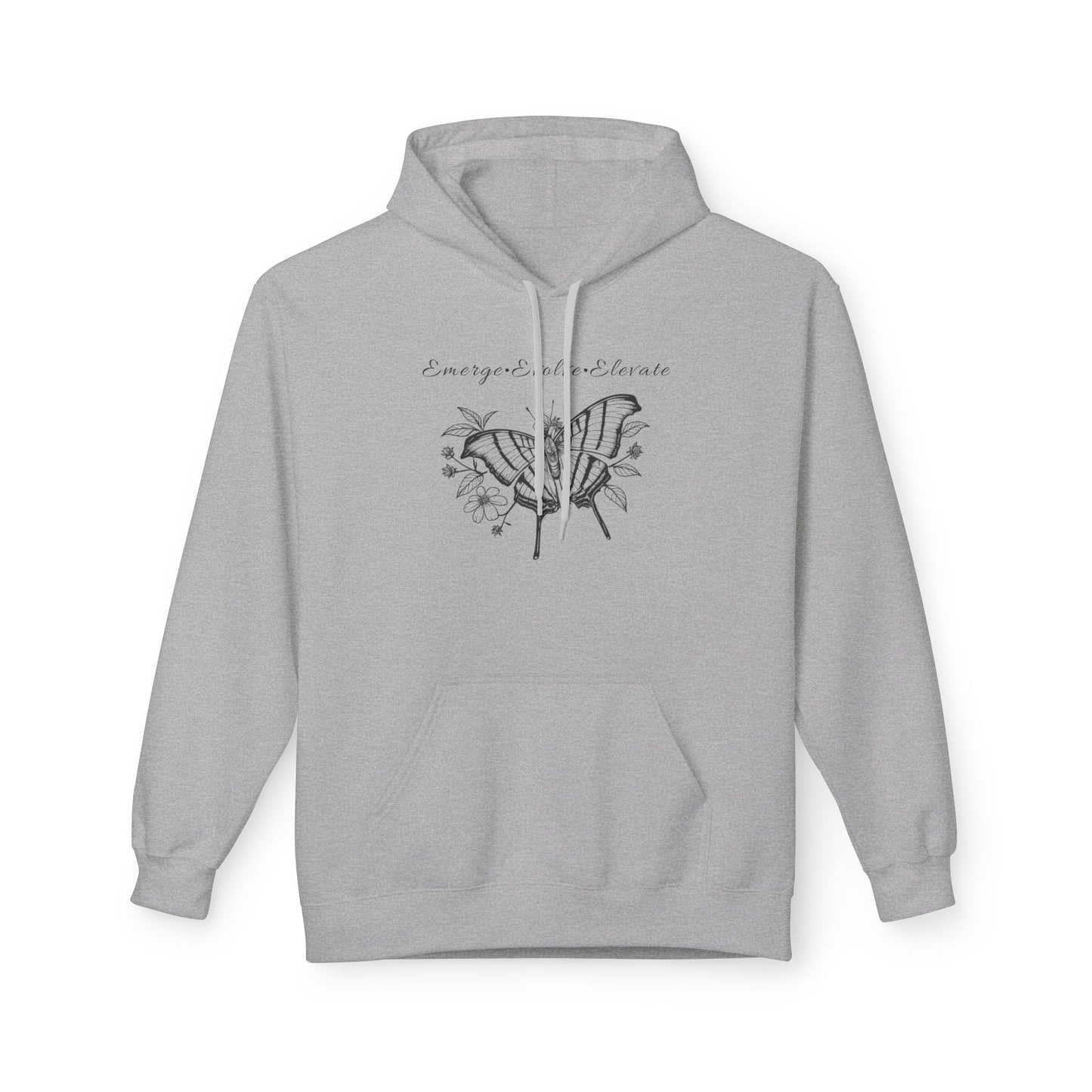 Unisex Adult Butterfly & Flowers Hoodie — 'Emerge, Evolve, Elevate' Minimal Line Art Sweatshirt (Additional Colors)