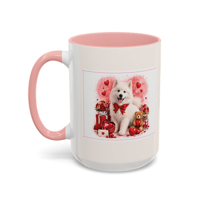 Valentine's Romantic Samoyed Theme "I Woof You More...' Accent Coffee Mug, 11 oz or 15 oz (Additional Color)
