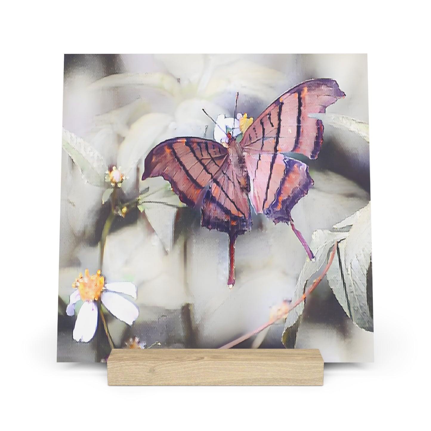 Orange Butterfly Photo Gallery Board with Wooden Stand — Mini Nature Desk Art (Additional Sizes)