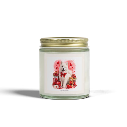 Valentine's Samoyed Dog Design Luxe Coconut Apricot Wax Candle (4oz / 9oz) — Choice of Soothing Home Fragrances