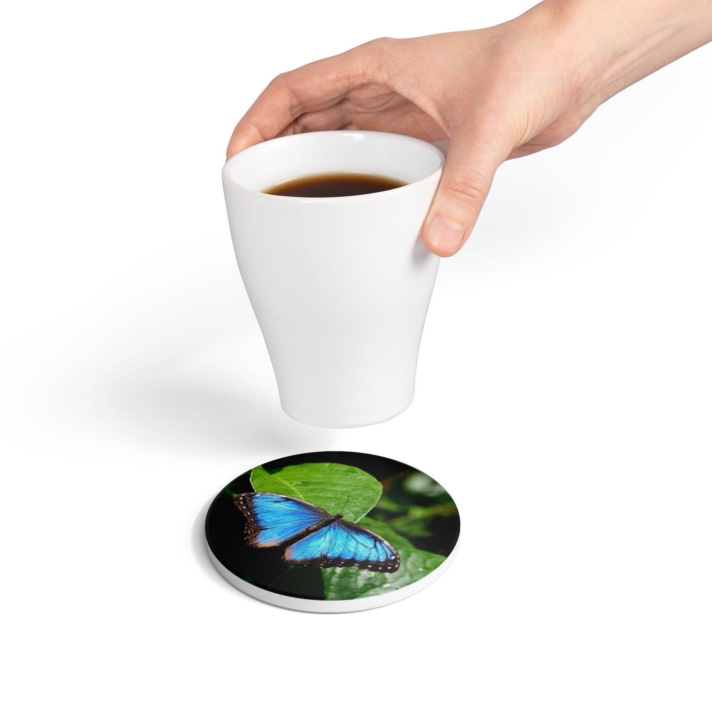 Nature-Inspired Beautiful Blue Butterfly Collectible Ceramic Coaster, 1 Piece