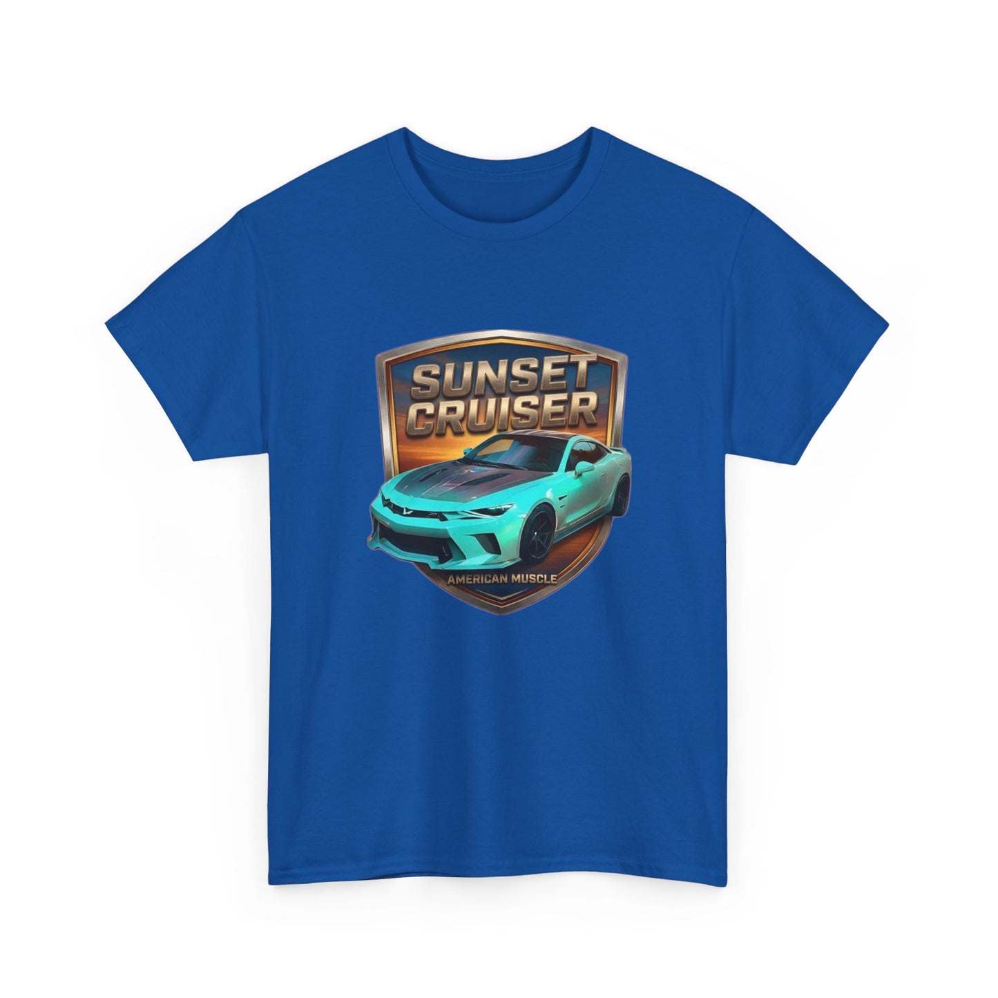 Unisex Adult Aqua 'Sunset Cruiser' Sportscar Theme American Muscle Series Cotton Tee (Additional Colors)