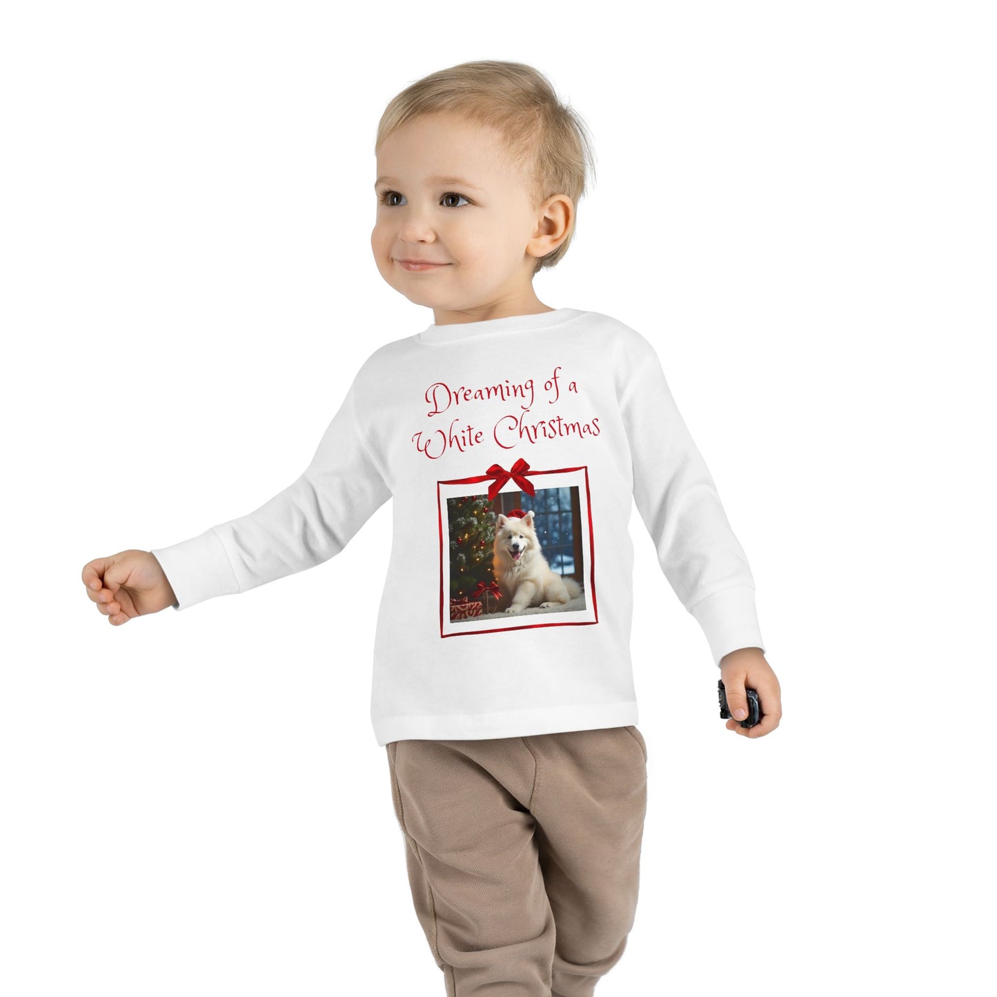 Toddler Christmas Samoyed Dog Theme Long Sleeve Tee - 'Dreaming of a White Christmas' (Additional Color)