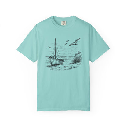 Unisex Adult Sailboat Nautical Double-Sided Tee - 'Set Your Course by the Stars Not the Storm' Motivational Shirt (Additional Colors)