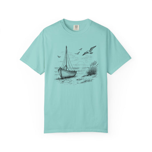 Unisex Adult Sailboat Nautical Double-Sided Tee - 'Set Your Course by the Stars Not the Storm' Motivational Shirt (Additional Colors)