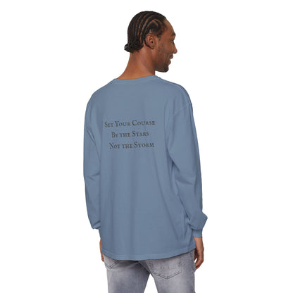 Nautical Sailboat & Beach Sketch Design Long Sleeve Tee - 'Set Your Course by the Stars Not the Storm' (Additional Colors)