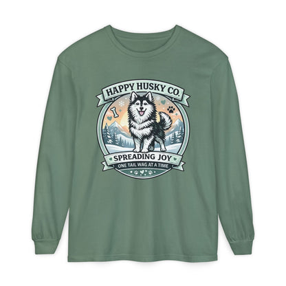 Unisex Colorful Happy Husky Co. Long Sleeve T-Shirt — 'Spreading Joy One Tail Wag At A Time' Graphic (Additional Colors)