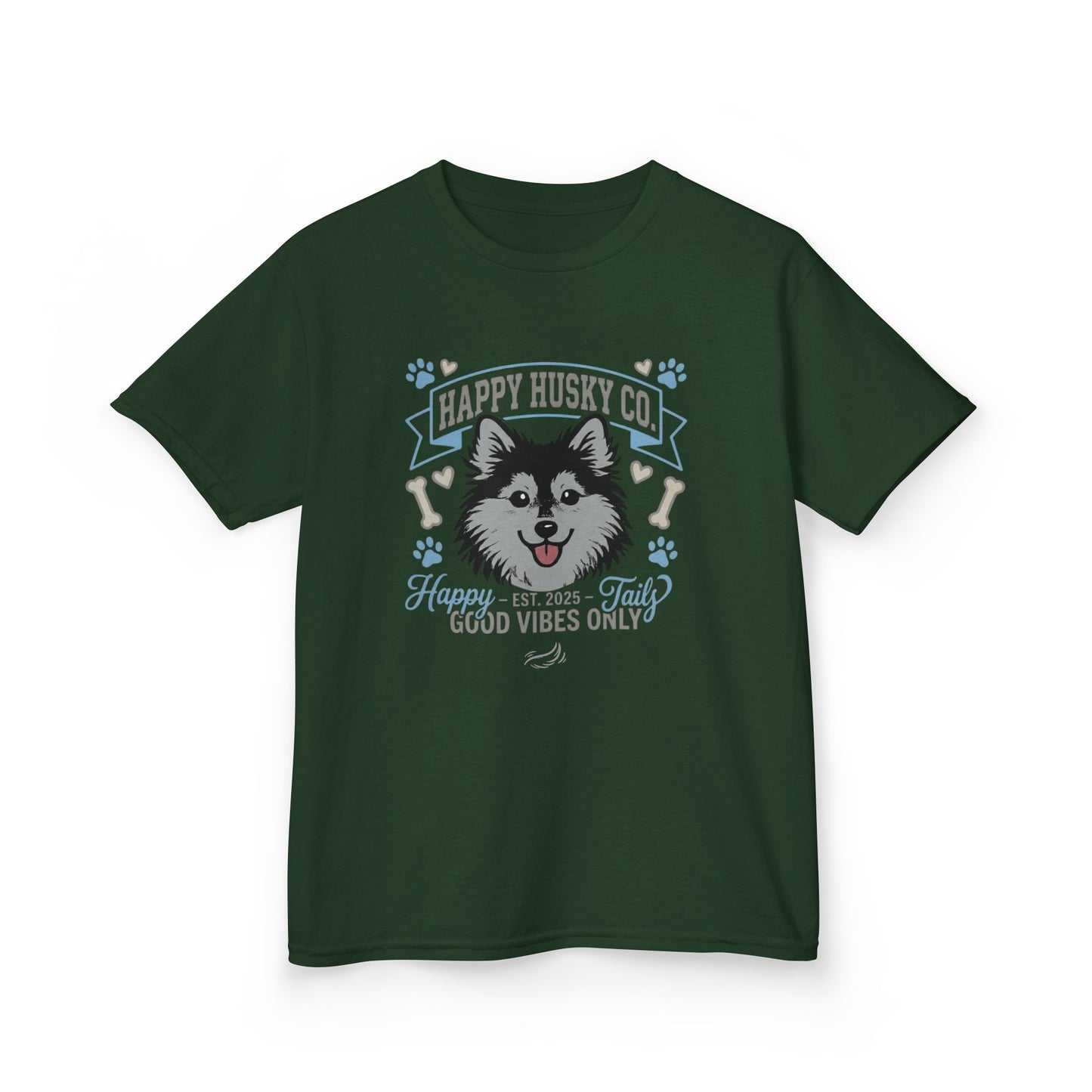 Kids Happy Husky Co. 'Happy Tails, Good Vibes Only' Tee — Puppy Graphic Shirt (Additional Colors)