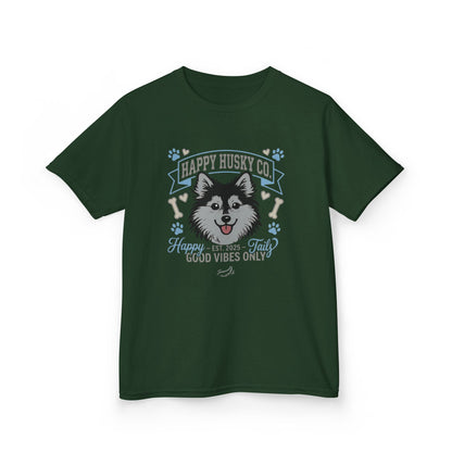 Kids Happy Husky Co. 'Happy Tails, Good Vibes Only' Tee — Puppy Graphic Shirt (Additional Colors)