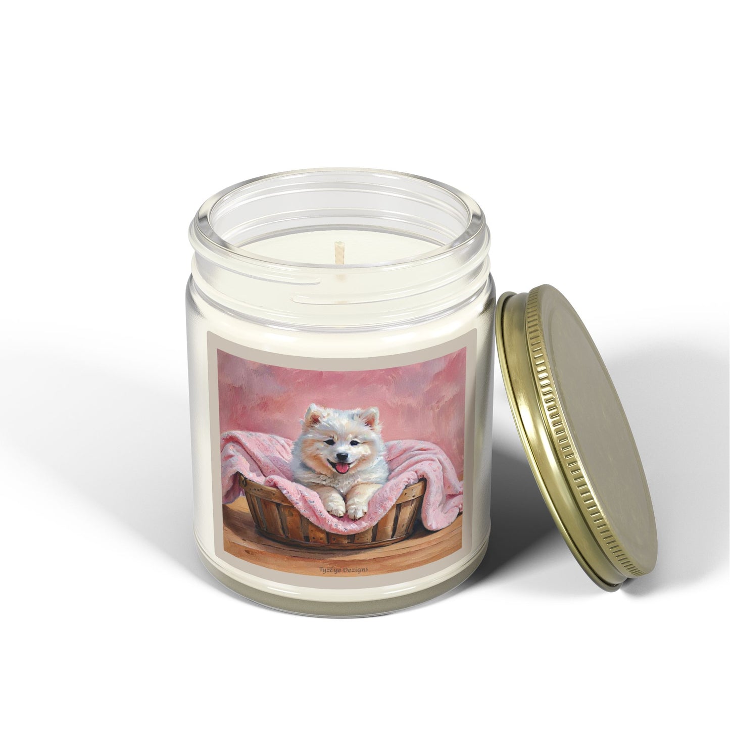 Samoyed in a Basket Artist-Inspired Design Luxe Scented Candle (4oz / 9oz) — Choice of Soothing Home Fragrances