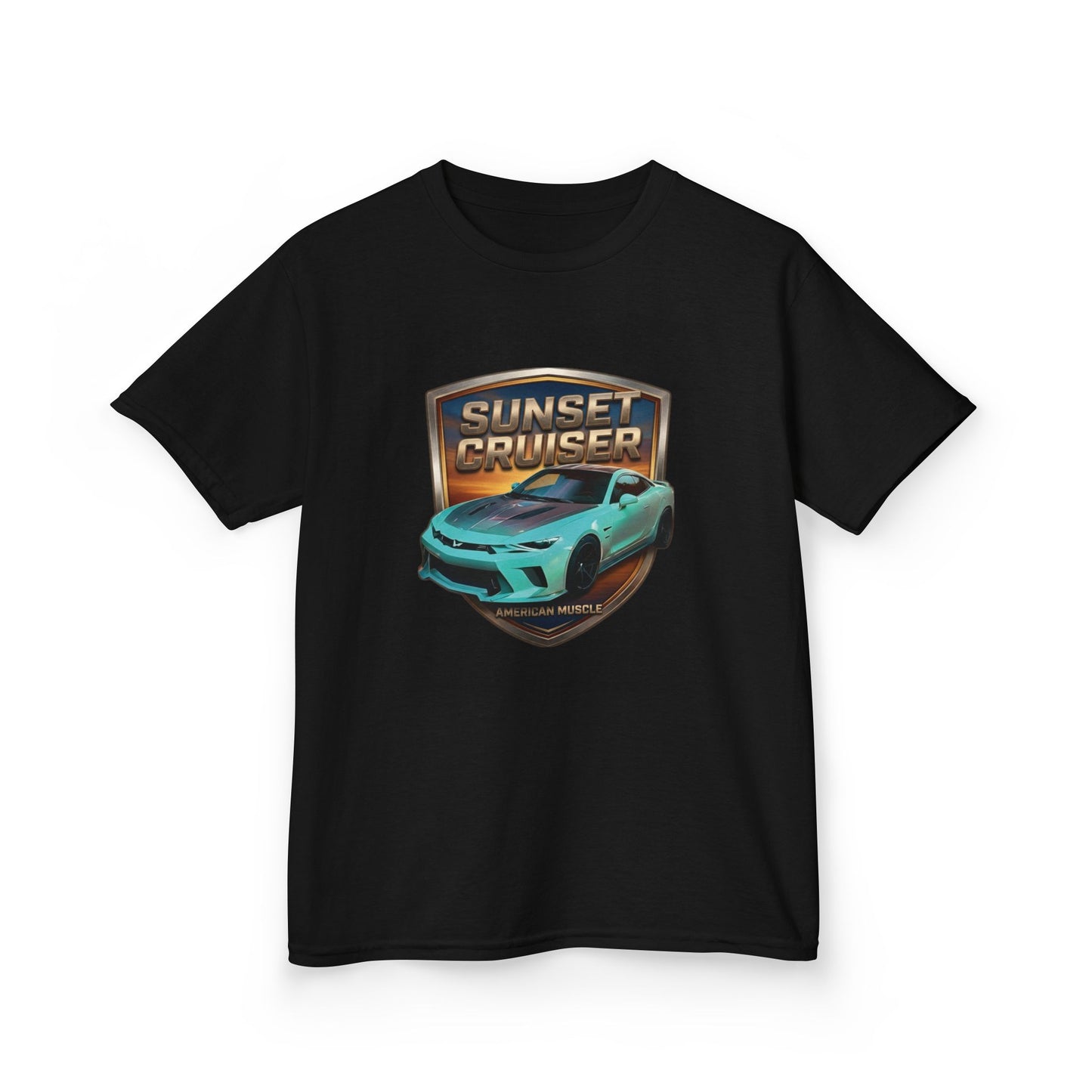 Kids 'Sunset Cruiser' Aqua Camaro Sports Car Theme American Muscle Series Graphic Tee (Additional Colors)