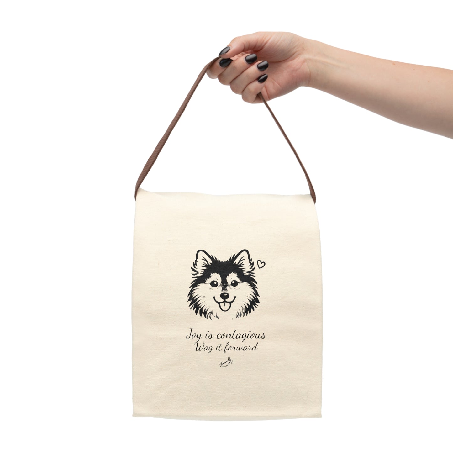 Pomsky With A Heart, 'Joy is contagious, Wag it forward' Canvas Tote - Lunch Bag with Strap — Reusable Eco Tote