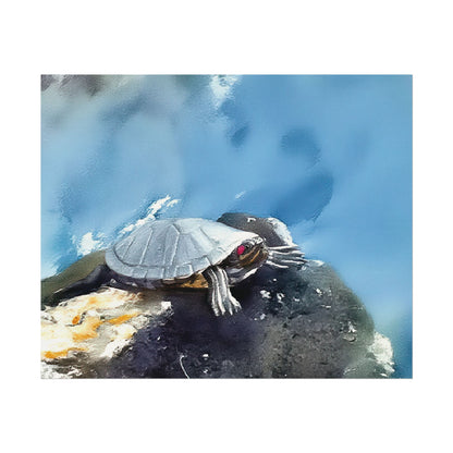 Watercolor-Style Nature-Inspired 'Turtle on the Rocks' Textured Matte Art Print