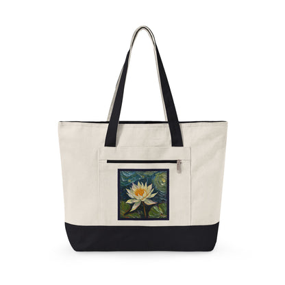 Canvas Tote Bag — Nature Water Lily Floral Canvas Zippered Beach & Market Tote