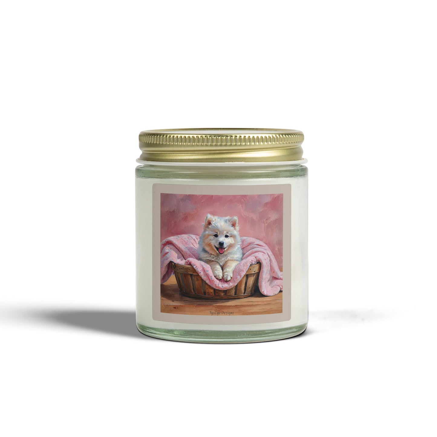 Samoyed in a Basket Artist-Inspired Design Luxe Scented Candle (4oz / 9oz) — Choice of Soothing Home Fragrances