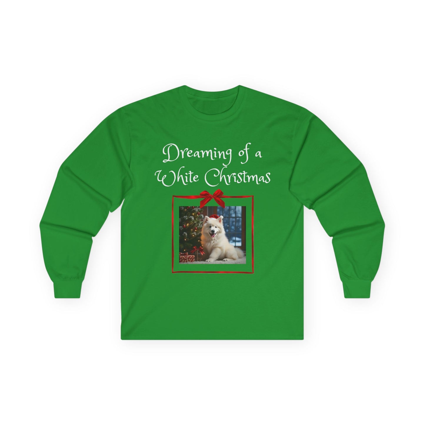 Adult Unisex Christmas Samoyed Dog Theme Long Sleeve Tee - 'Dreaming of a White Christmas' (Additional Colors)