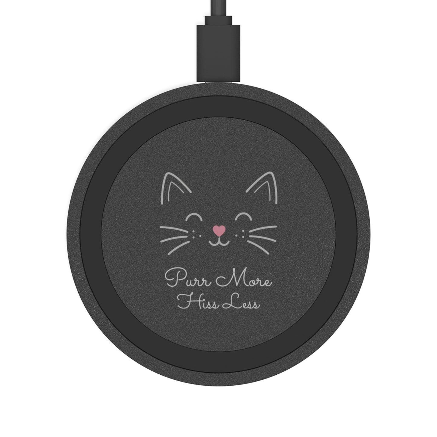 Minimalist Cat Design Wireless Charging Pad — Cute Cat 'Purr More, Hiss Less' (Additional Color)